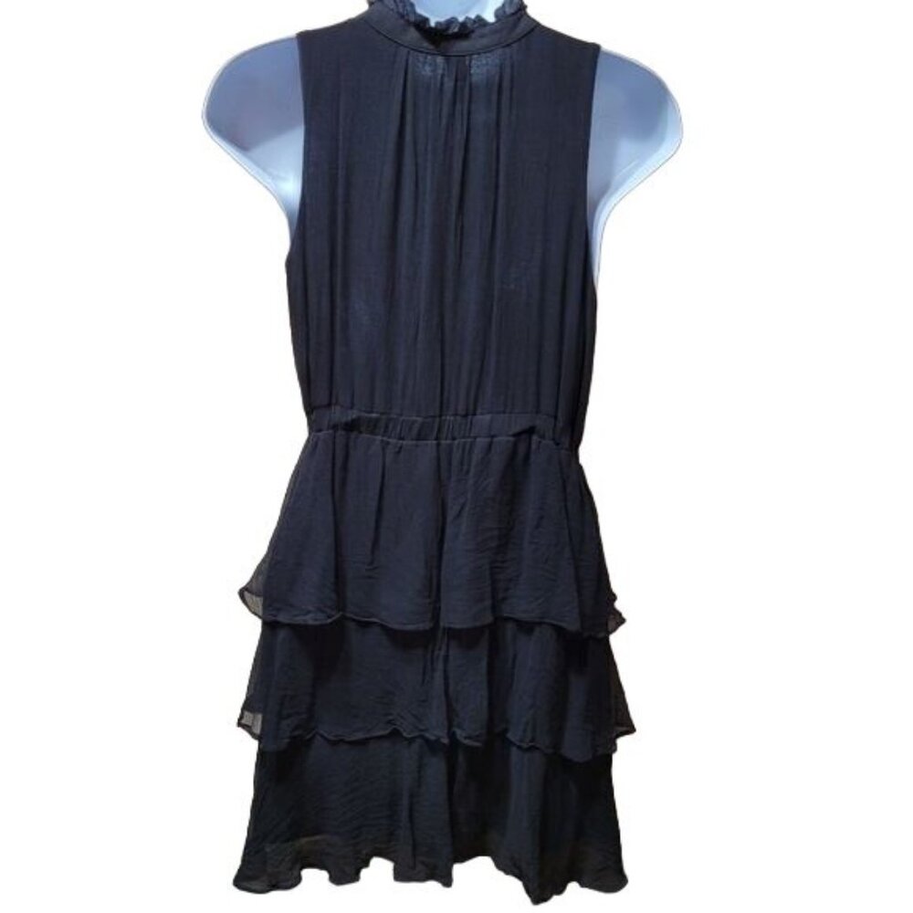 Anthropologie Ya Da Women’s Size  Medium Black Silk Dress Ruffle Collar Layered - Picture 4 of 5